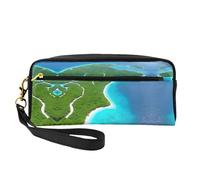 Trousse de maquillage réutilisable - Organiseur de toilette de voyage, une île dans l'océan - Petite pochette en cuir imprimé pour femme, Noir , Taille unique