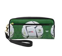 Trousse de maquillage réutilisable - Petit sac de maquillage en cuir imprimé ballon de football blanc pour voyage, trousse de toilette avec fermeture éclair, noir, One Size