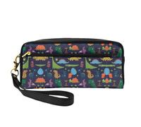 Trousse de maquillage réutilisable - Petite trousse de maquillage en cuir imprimé feuille de palmier dinosaure pour voyage, organiseur de toilette avec fermeture éclair, noir, One Size