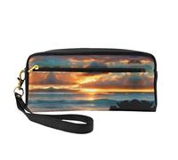 Trousse de maquillage réutilisable - Plage Maui Hawaï coucher de soleil vagues nuages petite trousse de maquillage en cuir imprimé pour voyage, trousse de toilette avec fermeture éclair, noir, One