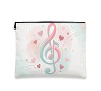 Trousse de maquillage romantique à l'aquarelle, motif cœurs de pêche, note de musique, pochette de voyage pour femme, organiseur portable en toile avec fermeture éclair, pêche, 7x9 Inch, Note de