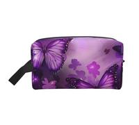Trousse de maquillage romantique avec imprimé plage pour femme, trousse de toilette de voyage, grande capacité, avec poignée, Imprimé papillons mignons, Taille unique, Trousse de maquillage