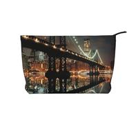 Trousse de maquillage romantique en velours côtelé avec imprimé cœur pour la Saint-Valentin, New York Manhattan Bridge Night, Taille unique, Trousse de toilette