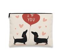 Trousse de maquillage romantique mignonne avec motif chiens d'amour pour femme, organiseur portable en toile avec fermeture éclair, cadeau de Saint-Valentin 17,8 x 22,9 cm