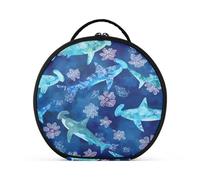 Trousse de maquillage ronde de voyage pour maquillage, pinceaux de maquillage, accessoires de bijoux, requins marteaux, motifs fleurs, Fleur de requins marteaux, Taille unique, Trousse de beauté