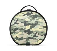 Trousse de maquillage ronde de voyage pour maquillage - Trousse de rangement portable - Pinceaux de maquillage - Accessoires de bijoux - Vert clair et jaune - Motif camouflage, Camouflage vert clair