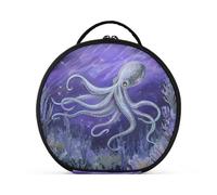 Trousse de maquillage ronde de voyage pour maquillage - Trousse de rangement portable - Pinceaux de maquillage - Accessoires de bijoux holographiques - Océan, Octopus holographique Océan, Taille