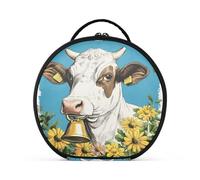Trousse de maquillage ronde de voyage pour maquillage - Trousse de rangement portable - Pinceaux de maquillage - Accessoires de bijoux - Vache et cloche, Cloche vache, Taille unique, Trousse de beauté