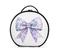 Trousse de maquillage ronde de voyage pour maquillage - Trousse de rangement portable - Pinceaux de maquillage - Accessoires de bijoux - Nœud holographique pastel, Nœud holographique pastel, Taille