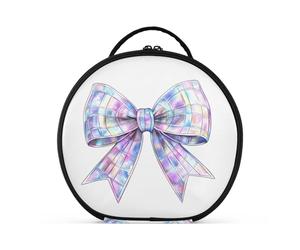 Trousse de maquillage ronde de voyage pour maquillage - Trousse de rangement portable - Pinceaux de maquillage - Accessoires de bijoux - Nœud holographique pastel, Nœud holographique pastel, Taille