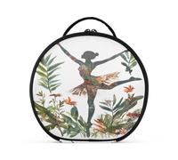 Trousse de maquillage ronde de voyage pour maquillage - Trousse de rangement portable - Pinceaux de toilette - Accessoires de bijoux - Figurine de ballerine - Plantes tropicales, Ballerine Plantes