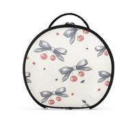 Trousse de maquillage ronde pour voyage - Trousse de maquillage portable - Pinceaux de maquillage - Accessoires de bijoux - Nœud - Cerise - Fond jaune clair, Noeud Cerise Fond Jaune Clair, Taille