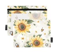 Trousse de maquillage rustique avec 3 anneaux de tournesol neutre pour classeur, classeur avec 3 anneaux pour étudiants, maison, voyage, boîte de rangement