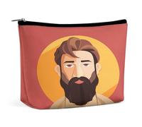 Trousse de maquillage sac à cosmétiques sac à lèvres pochette zippée homme avec barbe imprimé organisateur portable trousse de toilette accessoires, homme avec barbe, 6,8 x 5,9 x 5,8 cm, mode, Homme