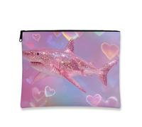 Trousse de maquillage scintillante en forme de requin, motif cœur pailleté, pochette de voyage pour femme, petite pochette portable en toile avec fermeture éclair, idéale pour les cadeaux et les