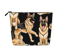 Trousse de maquillage simple couche en lin avec motif berger allemand, légère et mignonne, facile à utiliser, Noir , Taille unique