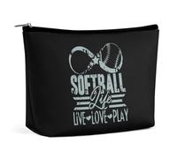 Trousse de Maquillage Softball Life Love, Trousse de Voyage Portable, Grande Pochette zippée, Sac de Rangement en Cuir PU, Trousse de Toilette