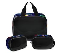 Trousse de maquillage solaire motif galaxie pour homme et femme, trousse de toilette translucide à énergie solaire, trousse de douche, 3 pièces, articles de toilette de voyage, couleur, XL, Trousse de