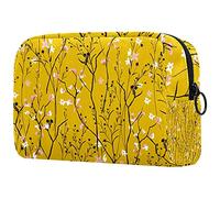 Trousse de maquillage spacieuse avec fermeture éclair Motif feuilles tropicales et fleurs rouges et rayures noires, Multicolore 06, 18.5x7.5x13cm/7.3x3x5.1in, Trousse de beauté