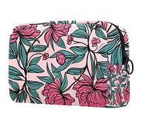 Trousse de maquillage spacieuse avec fermeture éclair Motif feuilles tropicales et fleurs rouges et rayures noires, Multicolore 08, 18.5x7.5x13cm/7.3x3x5.1in, Trousse de beauté