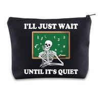 Trousse de maquillage squelette pour professeur d'Halloween avec fermeture éclair « I'll Just Wait Until It's Quiet », I'll UK