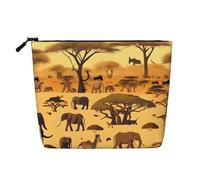 Trousse de maquillage style chanvre avec animaux de prairie africaine - Pochette de rangement étanche pour produits de toilette de voyage et rangement quotidien