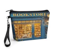 Trousse de Maquillage Style librairie Vintage, Petite Trousse en Similicuir végan avec Fermeture éclair et dragonne, résistante à l'eau, idéale pour Les Voyages. Un Joli Organiseur de Sac à Main, Une