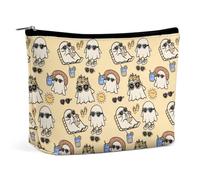 Trousse de Maquillage Summer Ghost avec Lunettes de Soleil, Pochette de Voyage en PU imperméable avec Fermeture éclair, 17,3 x 15 cm.