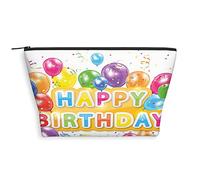 Trousse de maquillage sur le thème d'anniversaire, pour femme, avec mots « Happy Celebration » et ballons « Happy Day », trousse de maquillage spacieuse, résistante à l'eau, trousse de toilette pour
