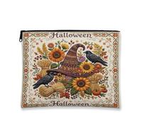 Trousse de maquillage sur le thème de la récolte de tournesols et chapeau | Récolte de tournesol d'automne, trousse de maquillage, motif corbeau, esthétique sorcière, organisateur de voyage saisonnier