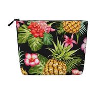 Trousse de maquillage sur le thème de l'ananas et des fleurs - Trousse de maquillage étanche en chanvre pour voyage, usage quotidien et cadeaux (24,1 x 17 x 5,1 cm), Noir , Taille unique