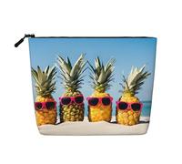 Trousse de maquillage sur le thème des ananas de plage - Trousse de maquillage étanche en chanvre pour voyage, usage quotidien et cadeaux (24,1 x 17 x 5,1 cm), Noir , Taille unique