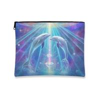 Trousse de maquillage sur le thème des dauphins, pochette de maquillage de style océan vif pour femme, grand organisateur portable à fermeture éclair, cadeau de voyage d'été, accessoire de beauté de