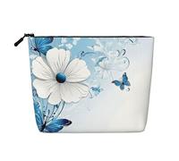 Trousse de maquillage sur le thème des fleurs et des papillons, trousse de maquillage étanche en chanvre pour voyage, usage quotidien et cadeaux (24,1 x 17 x 5,1 cm), Noir , Taille unique