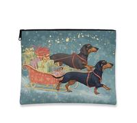 Trousse de maquillage sur le thème du chien, pochette de voyage bleue pour femme, petite trousse de toilette portable en toile avec fermeture éclair, trousse de toilette de Noël, bleu, 7x9 Inch, Chien