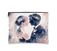 Trousse de maquillage sur le thème du mariage, aquarelle botanique mariage pochette de voyage pour femmes et filles, petite toile portable avec fermeture éclair, 17,8 x 22,9 cm