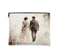 Trousse de maquillage sur le thème du mariage, aquarelle botanique mariage pochette de voyage pour femmes, cadeaux pour filles, petite toile portable avec fermeture éclair, 17,8 x 22,9 cm