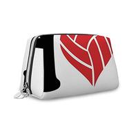 Trousse de maquillage sur le thème du volley-ball, texte « I Love Volleyball », organiseur en cuir, trousse de toilette réutilisable, noir et rouge, S, Noir Rouge_16, Taille unique, Trousse de beauté