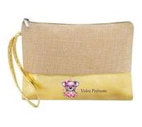Trousse de maquillage Taperso en jute dore avec motif koala noeud personnalisee Or G