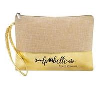 Trousse de maquillage Taperso en jute dore avec motif LPBelle boho personnalisee Or G