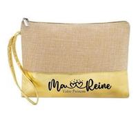 Trousse de maquillage Taperso en jute dore avec motif ma reine personnalisee Or