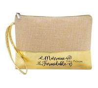 Trousse de maquillage Taperso en jute dore avec motif marraine formidable personnalisee Or G