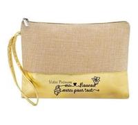 Trousse de maquillage Taperso en jute dore avec motif nounou merci pour tout personnalisee Or G