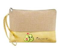 Trousse de maquillage Taperso en jute dore personnalisable motif avocat et coeur facon kawaii Dore
