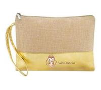 Trousse de maquillage Taperso en jute dore personnalisable motif chouette et maman Dore G