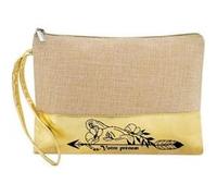 Trousse de maquillage Taperso en jute dore personnalisable motif lion et plume boho Dore G