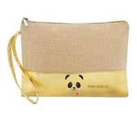 Trousse de maquillage Taperso en jute dore personnalisable motif panda et coeur Dore G