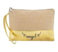 Trousse de maquillage Taperso en jute dore personnalisable motif prenom ange facon tatoo Dore G