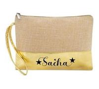 Trousse de maquillage Taperso en jute dore personnalisable motif prenom etoile Dore G