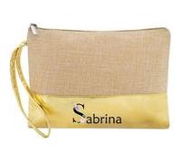 Trousse de maquillage Taperso en jute dore personnalisable motif prenom fleur pastel Dore